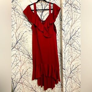 Plus size 2xl maroon red high low off the shoulder ruffle dress  never worn nwt